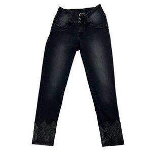 CYSM Push Up Ankle Jeans Embellished Cuff Mid Rise Faded Black Size 5